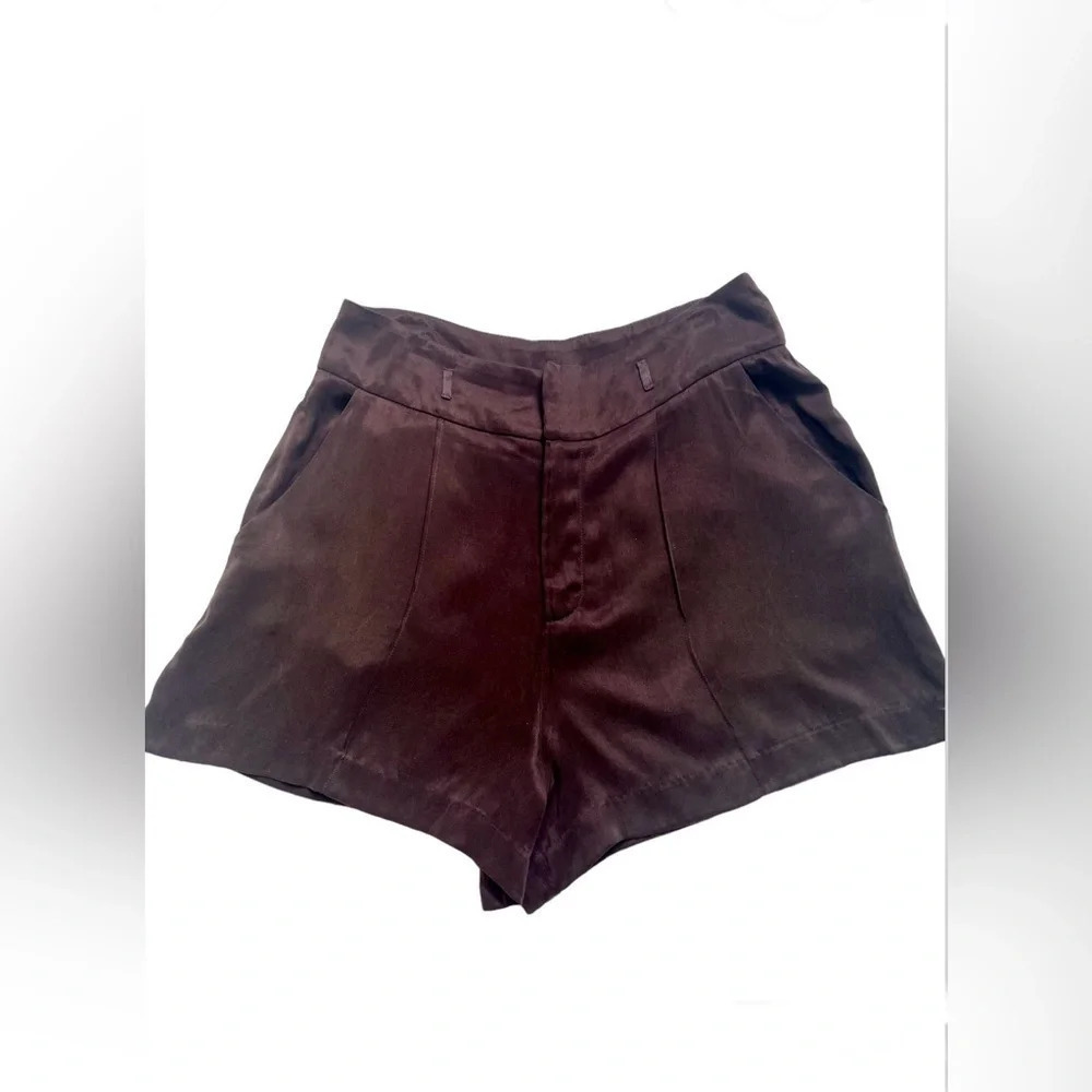 Women Olivaceous Brown High Waist Shorts Cupro Blend Size Medium